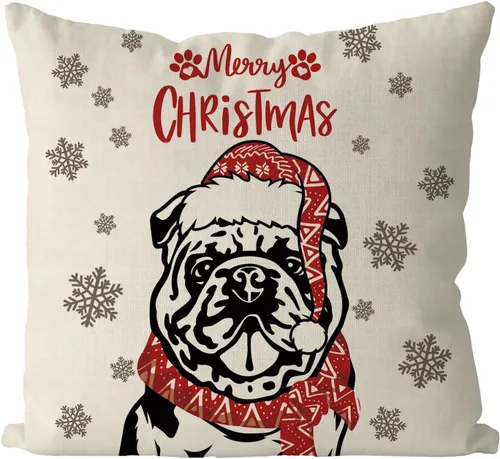 Miniatura 9 de GAGEC Fundas de almohada de Navidad de 18 x 18 pulgadas, fundas de almohada de perro Boston Terrier, fundas de almohada de invierno para Navidad