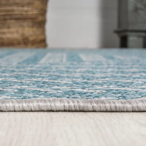Miniatura 6 de JONATHAN Y Concentric Squares - Alfombra de pasillo para interiores y exteriores, 2 x 8 pies, color aguamarina/gris claro, cheurón, moderna