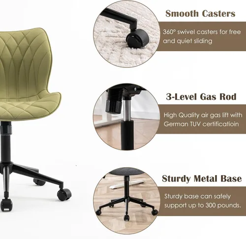 Miniatura 6 de YOUNUOKE Silla de escritorio sin brazos, cómoda silla de oficina con ruedas, silla ergonómica para el hogar, sillas ajustables para computadora