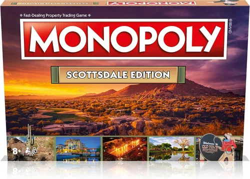 Monopoly Juego de mesa Scottsdale Edition: 2-6 jugadores Juegos de mesa familiares para niños y adultos, juegos de mesa para niños de 8 años en