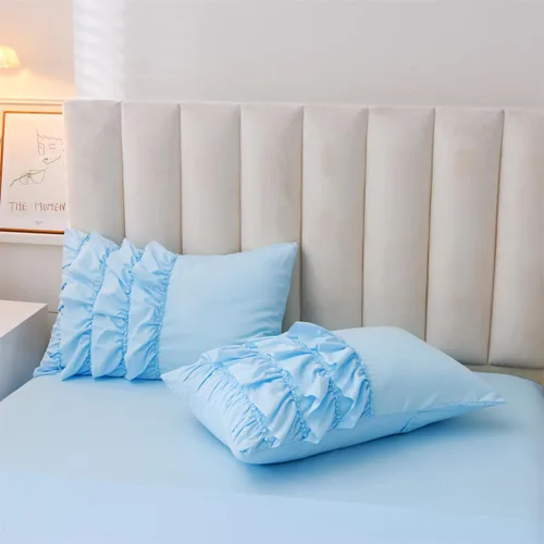 Miniatura 6 de Holawakaka Juego de edredón con volantes en cascada de color azul claro, juego de ropa de cama con volantes estilo shabby chic para niñas, mujeres