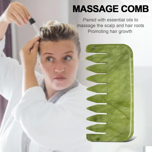Miniatura 5 de gemshan Jade Gua Sha Peine, 2 piezas de peine de masaje de jade verde para el cuidado de la cabeza, cabeza relajada, cuero cabelludo profundo