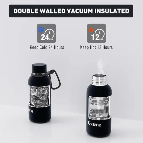 Miniatura 4 de Exllena Botella de agua pequeña de 12 onzas con clip, doble pared de acero inoxidable al vacío, pequeña botella de agua aislada que mantiene