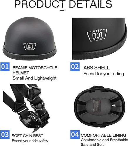 Miniatura 2 de Medio casco ultrafino con diseño de calavera retro de perfil bajo, casco de motocicleta alemana para adultos, hombres y mujeres, aprobado por DOT