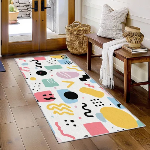 Miniatura 11 de Memphis Runner Rug 2x4 Small - Hallway Runner Rug Retro 80s Funky Geometric Fashion Pattern, Non Slip, Washable, Memphis Home Decor Carpet for