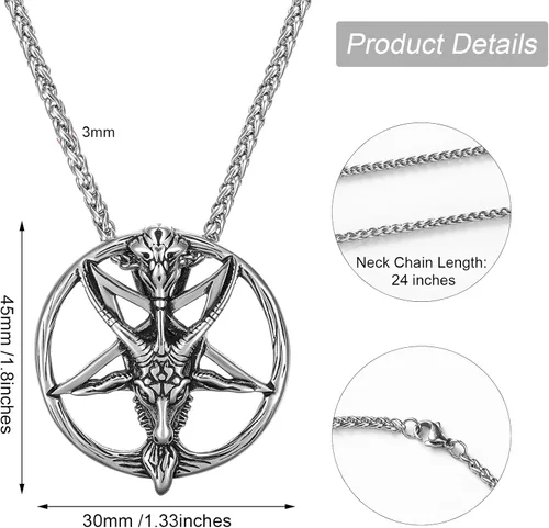 Miniatura 2 de Collar satánico, cabeza de cabra invertida, pentagrama invertido, pentáculo de acero inoxidable, collar de baphomet, cadena colgante, regalo