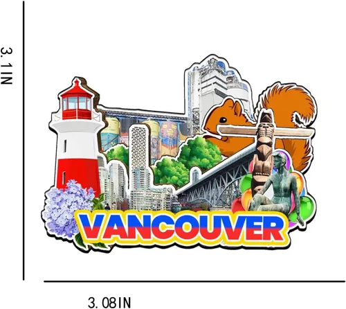 Miniatura 3 de Vancouver Canadá imán de nevera de madera 3D monumentos de viaje coleccionables recuerdos decoración hecha a mano -2159