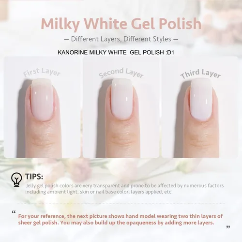 Miniatura 5 de 15ml de esmalte de uñas en gel UV/LED, esmalte de uñas en gel blanco lechoso nude, esmalte de uñas en gel blanco lechoso translúcido, color de D1