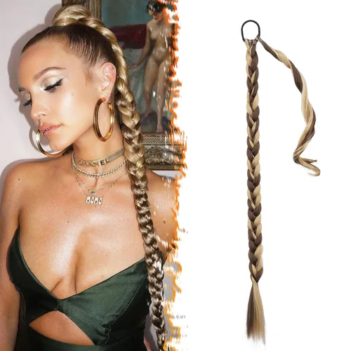 Miniatura 24 de Barsdar Extensión de 26 Pulgadas de Cola de Caballo Trenzada Larga con Banda Elástica - Extensiones de Cabello en Cola de Caballo Recta y Elegante