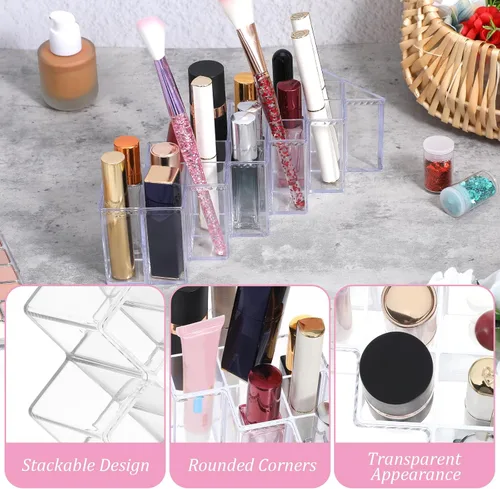 Miniatura 3 de Organizador de lápiz labial de 4 piezas, 16 espacios, torre de lápiz labial apilable en forma de pez, soporte de almacenamiento de brillo de labios