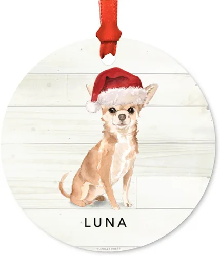 Miniatura 14 de Andaz Press Adorno de Navidad de metal personalizado para perro, perro y mascota, cocker spaniel con sombrero de Papá Noel, 1 paquete, incluye cinta