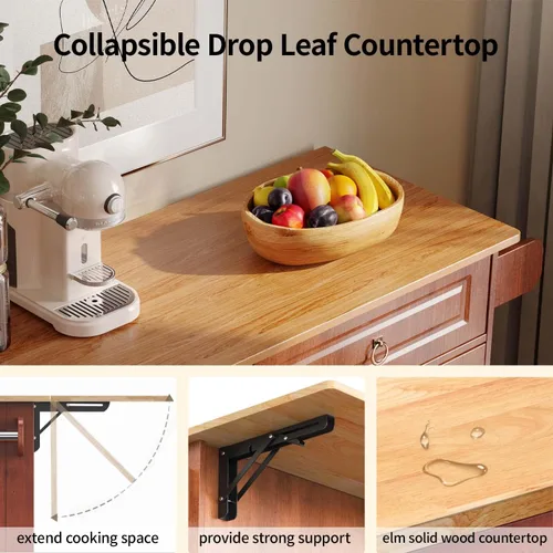 Miniatura 3 de Aiho Carrito de isla de cocina con almacenamiento, carritos móviles de 52 pulgadas con mesa de cocina rodante con toallero, estante de especias