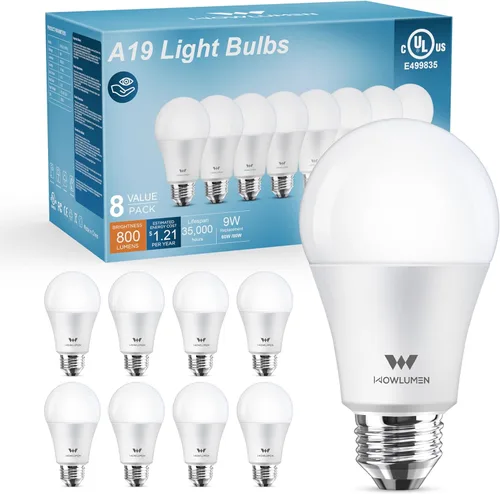 Miniatura 9 de Bombilla LED A19, bombillas E26 de 9 W (equivalente a 60 vatios), blanco frío de 5000 K, base estándar de 800 lm para cocina, sala de estar, Luz