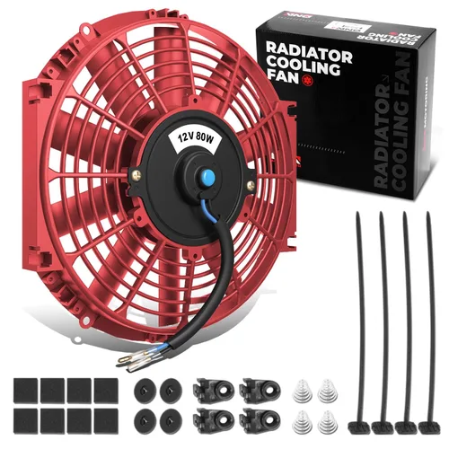 Miniatura 38 de DNA Motoring Ventilador de radiador delgado de refrigeración eléctrica de alto rendimiento de 12 pulgadas con kit de montaje, rojo, 2 piezas