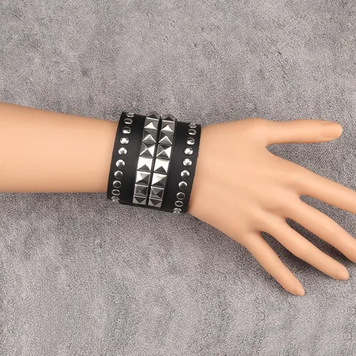 Miniatura 5 de Jeilwiy Pulseras de cuero punk para hombres, pulseras hechas a mano, brazalete ancho, joyería trenzada, color negro y marrón, ajustable, regalos