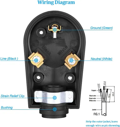Miniatura 4 de Veepeak Enchufe de RV de 30 Amperios Macho de Reemplazo TT-30P de Servicio Pesado 125V 30A Calificado de 3 Clavos Conector de Energía Eléctrica