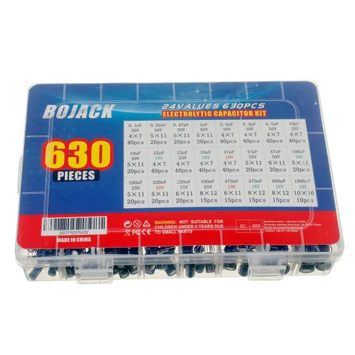 Miniatura 4 de BOJACK 24Value 630pcs Aluminio Electrolítico Capacitor Surtido Caja Kit Gama 0.1uF-1000uF