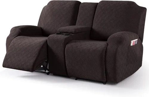 Miniatura 10 de VANSOFY Funda de sofá reclinable con consola central, funda elástica para sofá reclinable de 2 asientos, funda de sofá reclinable de jacquard