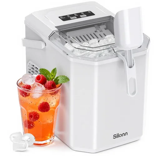 Miniatura 21 de Silonn - máquina de hielo para encimera, máquina de hielo portátil de acero inoxidable con asa de transporte, máquinas de hielo autolimpiables