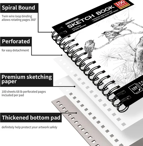 Miniatura 2 de FIXSMITH Cuaderno de bocetos de 5.5 x 8.5 pulgadas, 400 hojas (68 libras/3.53 oz/m²), papel de dibujo sin ácidos, bloc de bocetos de artista Negro