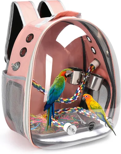 Miniatura 9 de Mochila para pájaros, jaula de viaje para pájaros para loros pequeños y medianos, periquitos, cacatúas, bolsa portátil de ventana de burbujas