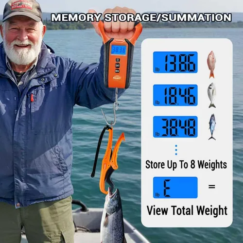 Miniatura 3 de Báscula de pescado digital impermeable flotante con estuche de transporte, báscula de pesaje de pesca con pinza de labio, pantalla LCD
