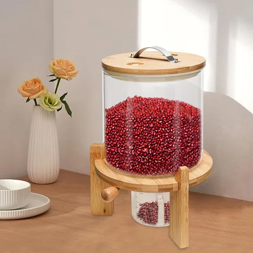 Miniatura 4 de Dispensador de tanque de almacenamiento de grano de 7.5L/5L con base+válvula+taza+taza de vidrio de arroz de cereales de harina de frijoles