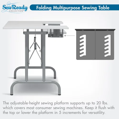 Miniatura 6 de Sew Ready Mesa de coser plegable multiusos – 47.5 pulgadas de ancho x 28 pulgadas de profundidad, mesa plegable blanca para pasatiempos y máquina