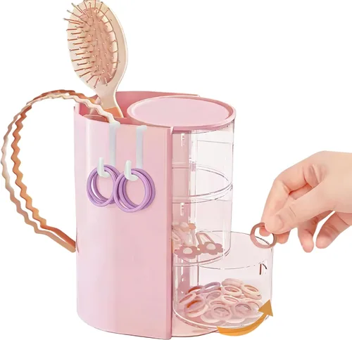 Miniatura 9 de Organizador de accesorios para el cabello con soporte para cepillo de pelo, organizador giratorio de 3 cajones para brochas de maquillaje, pinzas
