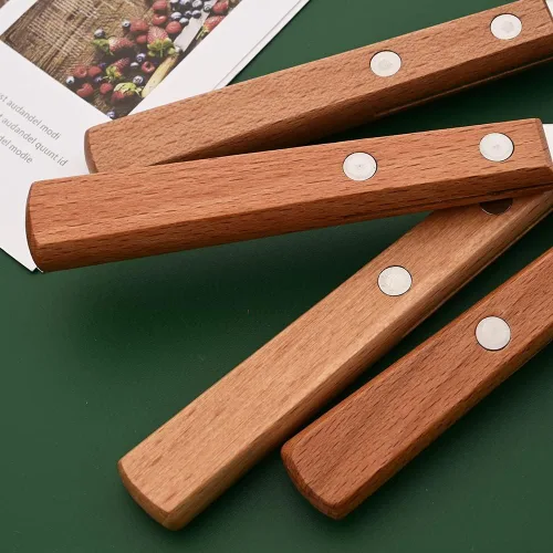 Miniatura 6 de Juego de cubiertos de 24 piezas con mango de madera, juego de cubiertos de acero inoxidable 304 para el hogar, cocina, restaurante, juego de vajilla