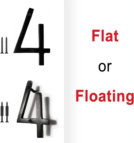 Miniatura 10 de NACH Números de casa flotantes, números de casa negros de aluminio de 6 pulgadas para exteriores, número 4, números de puerta con accesorios
