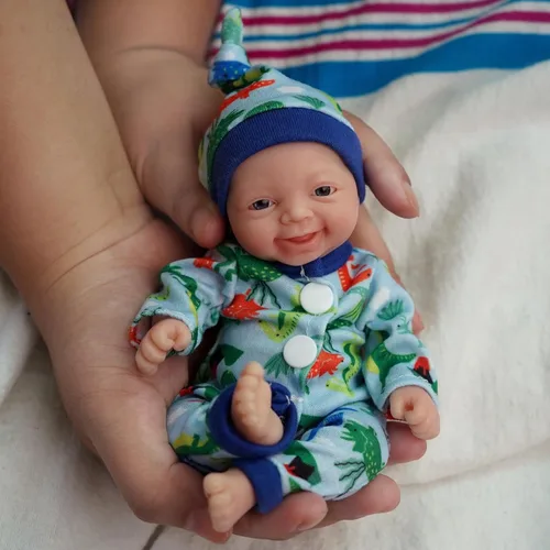Miniatura 7 de Newtotlove Muñeca de bebé recién nacida Mini de silicona renacida de 7 pulgadas, cuerpo completo de silicona, bebés recién nacidos realistas, linda