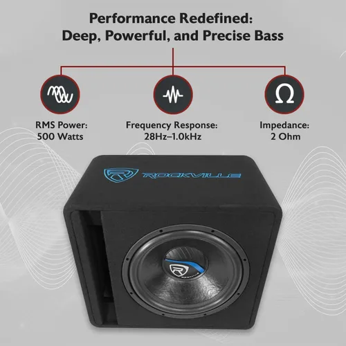 Miniatura 2 de Rockville VS15K52 - Subwoofer para automóvil K5 de 2000 W de 15 pulgadas en recinto ventilado, bobina de voz única de 2 ohmios, caja MDF