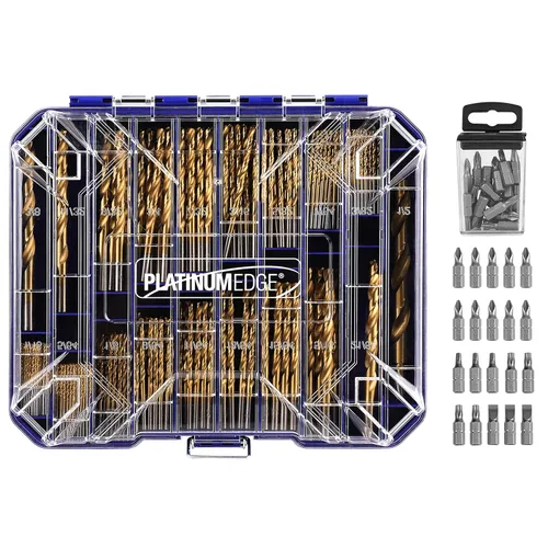 Juego de brocas de titanio de 256 piezas, acero de alta velocidad con punta anticaminar de 135 °, tamaño de 1/16 pulgadas hasta 1/2 pulgadas, ideal