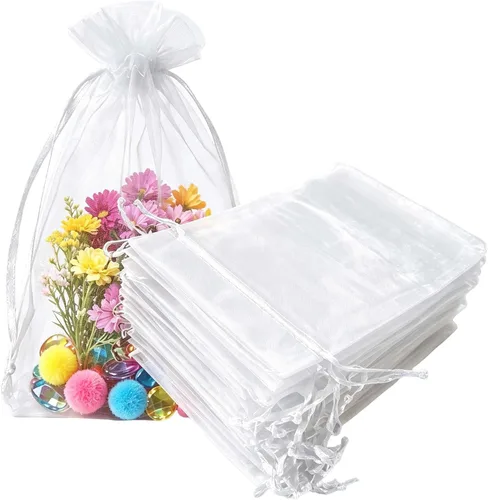 Miniatura 46 de Paquetes de 50 bolsas de organza de regalo de 4 x 6 pulgadas, cordón negro a granel para baby shower, Navidad, cumpleaños de profesores, recuerdos