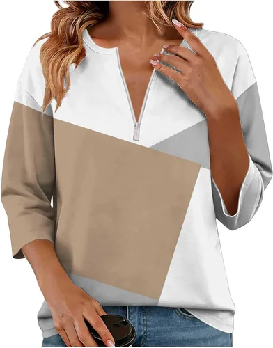 Miniatura 9 de Sudadera de manga larga con media cremallera para mujer, de gran tamaño, bloque de color, con cremallera de un cuarto, camisas de moda de primavera