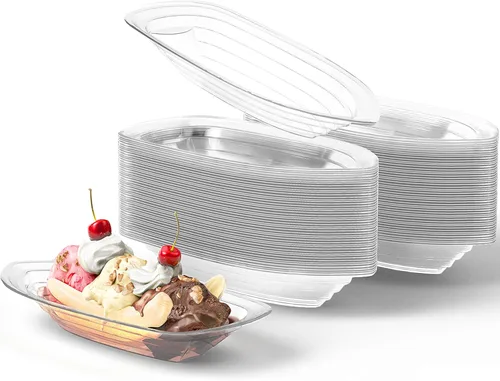 Miniatura 13 de Paquete de 50 botes divididos de plátano súper divertidos y reciclables. El mejor combo de cuencos desechables de 12 onzas + 8 onzas para helados.