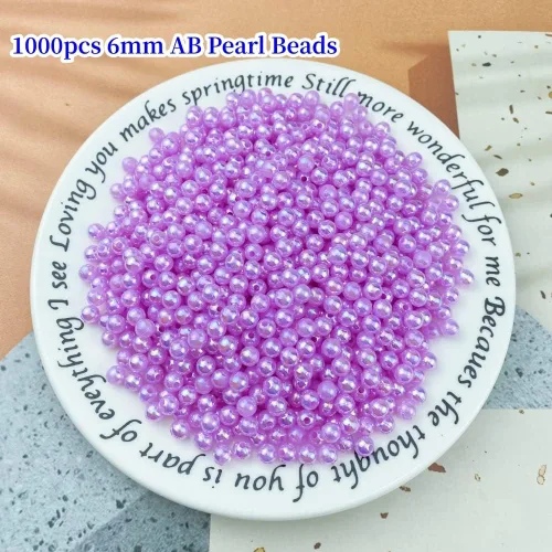 Miniatura 2 de 1000 cuentas de perlas para manualidades de 0.236 pulgadas, colores AB, cuentas redondas sueltas para collares, pulseras, aretes, joyería, Morado