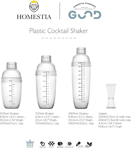 Miniatura 9 de Homestia Juego de coctelera de plástico transparente, mezclador de bebidas de 17 onzas con colador integrado, doble jigger, libro de recetas, kit