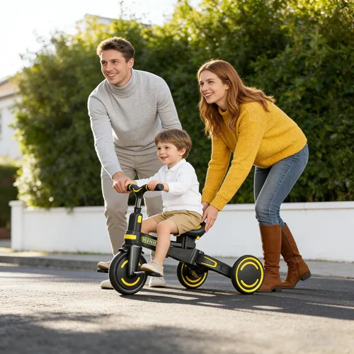 Miniatura 8 de WinHope Triciclo de empuje 9 en 1 para niños pequeños de 1 a 3 años, triciclo convertible para niños con asa de empuje y cinturón de seguridad, Negro
