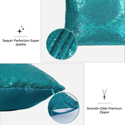 Miniatura 4 de Poise3EHome Fundas de almohada decorativas de lentejuelas de 20 x 20 pulgadas para sofá, cama, sala de estar, Navidad (verde azulado, 2 unidades)