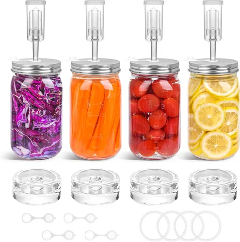 Miniatura 10 de Xileanalee Kit de fermentación para tarro Mason de boca ancha, chucrut/decapado con 4 pesos de fermentación de vidrio, 4 tapas de fermentación, 4