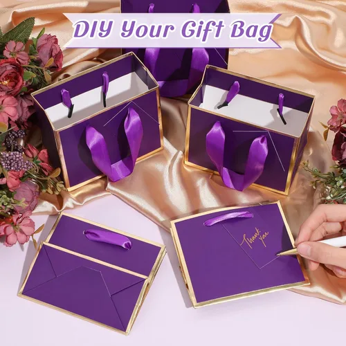Miniatura 4 de Yeaqee 50 mini bolsas de regalo de papel de aluminio metálico con asas de 4 x 4.75 x 2.25 pulgadas, bolsa pequeña de agradecimiento de San Valentín