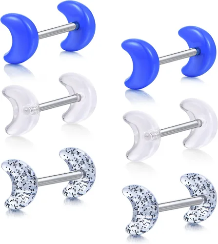 Miniatura 5 de D.Bella - Piercing para pezón y lengua de acero inoxidable, calibre 14, con forma de pesas, acrílico flexible transparente, Bioflex, 12mm, 14mm