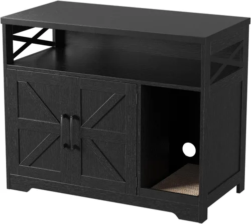 Miniatura 8 de Halitaa - Caja de arena para gatos oculta, mueble con almohadilla para rasguñar, casa de campo para gatos con mesa de baño, negra