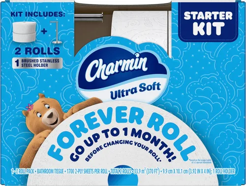 Miniatura 17 de Charmin Papel higiénico ultra suave, kit de iniciación Forever Roll, 1 soporte, 2 rollos, papel de baño de 2 capas