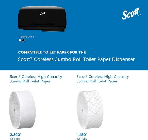 Miniatura 8 de Scott Professional Essential - Dispensador de papel higiénico Jumbo sin núcleo (09608), negro, capacidad para 2 rollos, montado en la pared, grado
