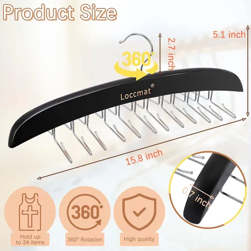 Miniatura 2 de 2 ganchos de madera para sujetadores con 24 ganchos de metal plegables, gancho giratorio de 360°, estantes de corbata para armario de hombres, Negro