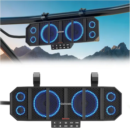GoHawk Barra de sonido UTV | Barra de sonido ATV impermeable de 6 altavoces | Luces Bluetooth y multicolor | Altavoces SxS de 17 pulgadas | Barra de