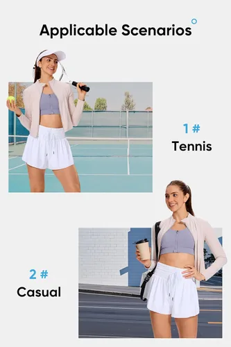 Miniatura 6 de Blaosn - Pantalones cortos deportivos fluidos para mujer, para entrenamiento, correr, gimnasio, yoga, cintura alta con bolsillos, ropa casual